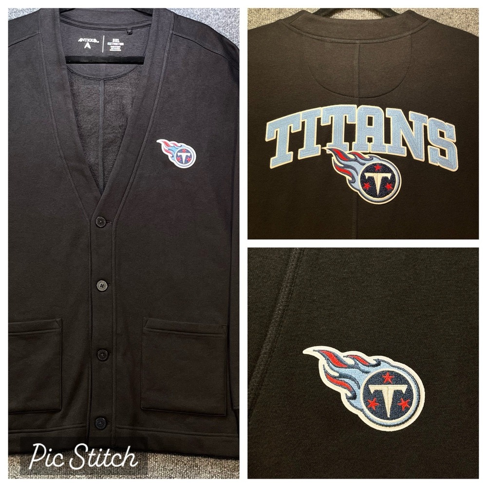 Tennessee Titans Antigua Cardigan Men's 3XL Black Fleece Button Front NFL